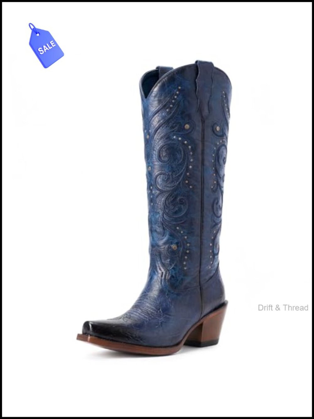 Womens Knee High Cowboy Boots Embroidered Pointed Toe Western Chunky Heel